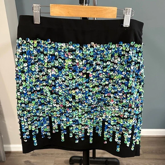 Ann Taylor Black Skirt with Blue and Green Sequins - Picture 1 of 6